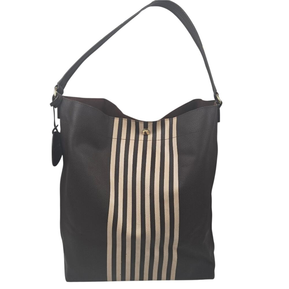 Henri Bendel Vegan Leather Tote Bag Brown & White Striped - Picture 1 of 11